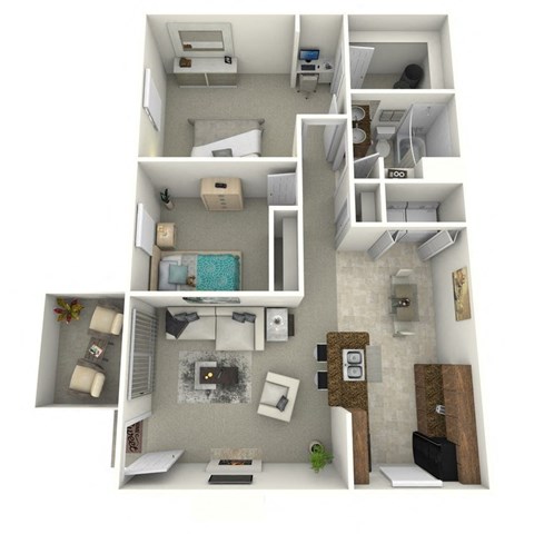 Floor plan for 2 beds, 1 bath, 900 sqft